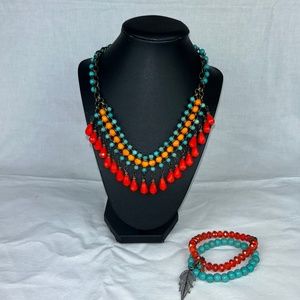 Boho Beaded Necklace and Bracelet Set